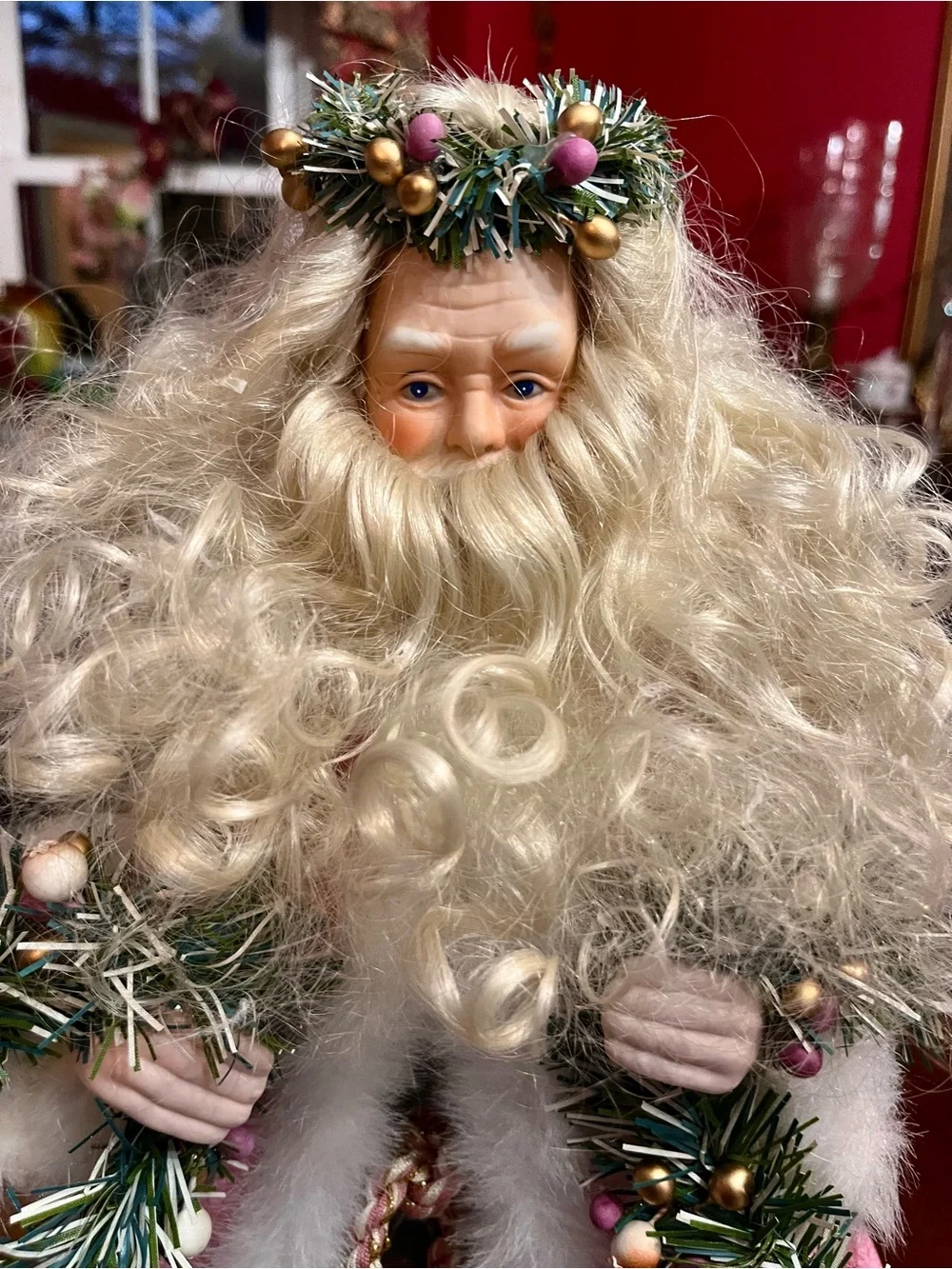 VTG 1991 Brinn's Christmas Romance Pink Porcelain Santa Tree Topper 16